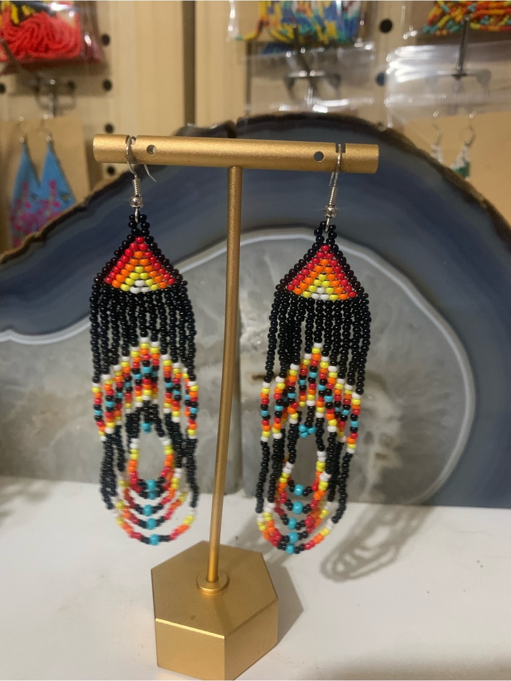 Black Multicolor Beaded Fringe Earrings - Artisan Style